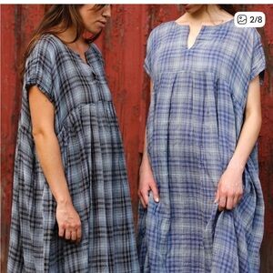 Artemesia Farm Dress One Size 100% Linen Blue Gingham Countrycore Cottagecore